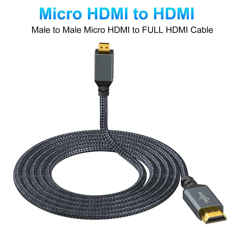 Twozoh كابل Micro HDMI إلى HDMI بطول 1 قدم 2 حزمة، كابل Micro HDMI مضفر من النايلون يدعم 3D/4K@60Hz 18Gbps/2160P/1080P لكاميرا GoPro Hero7/8/9 Raspberry Pi 4 - Image 3